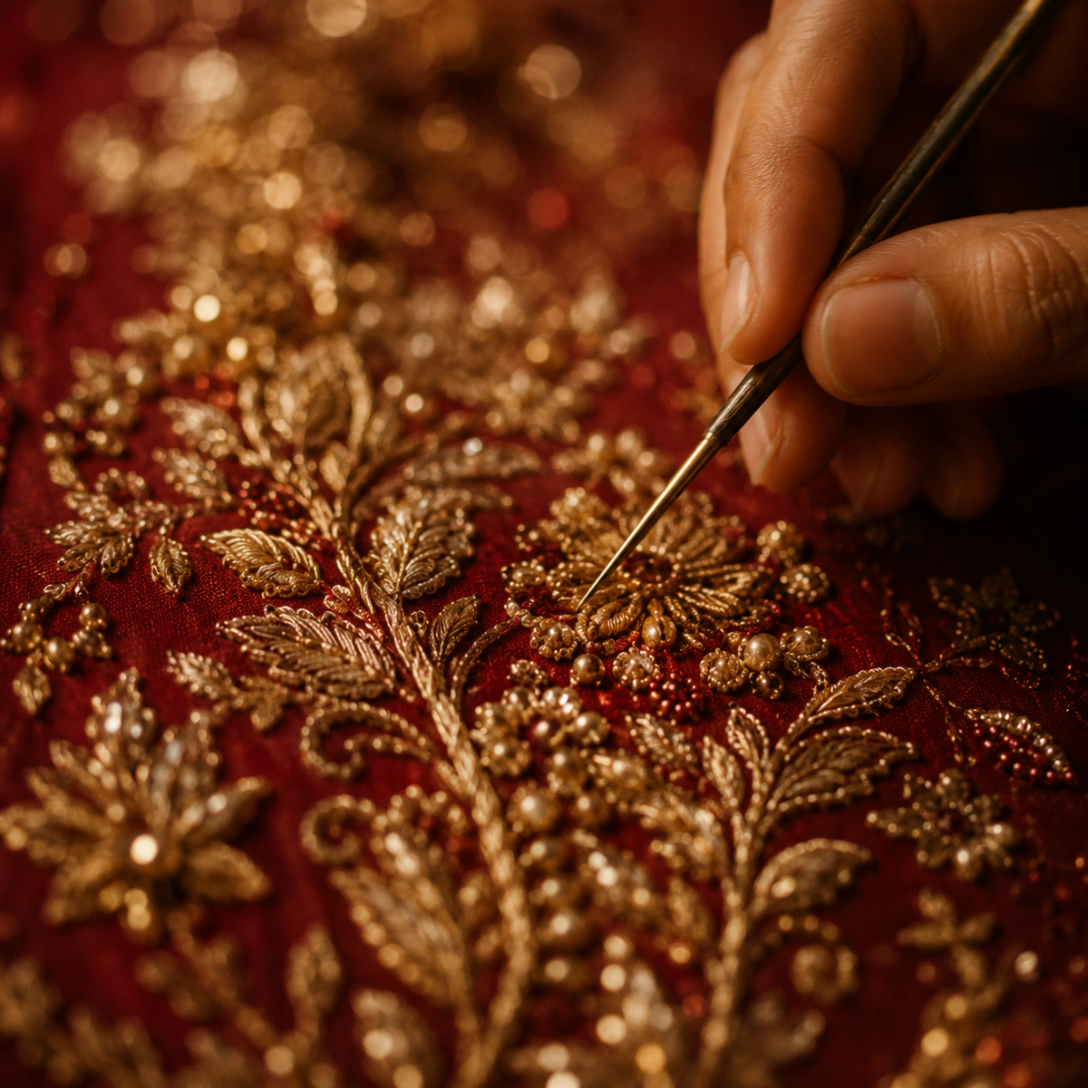 Hand embroidery detail being crafted