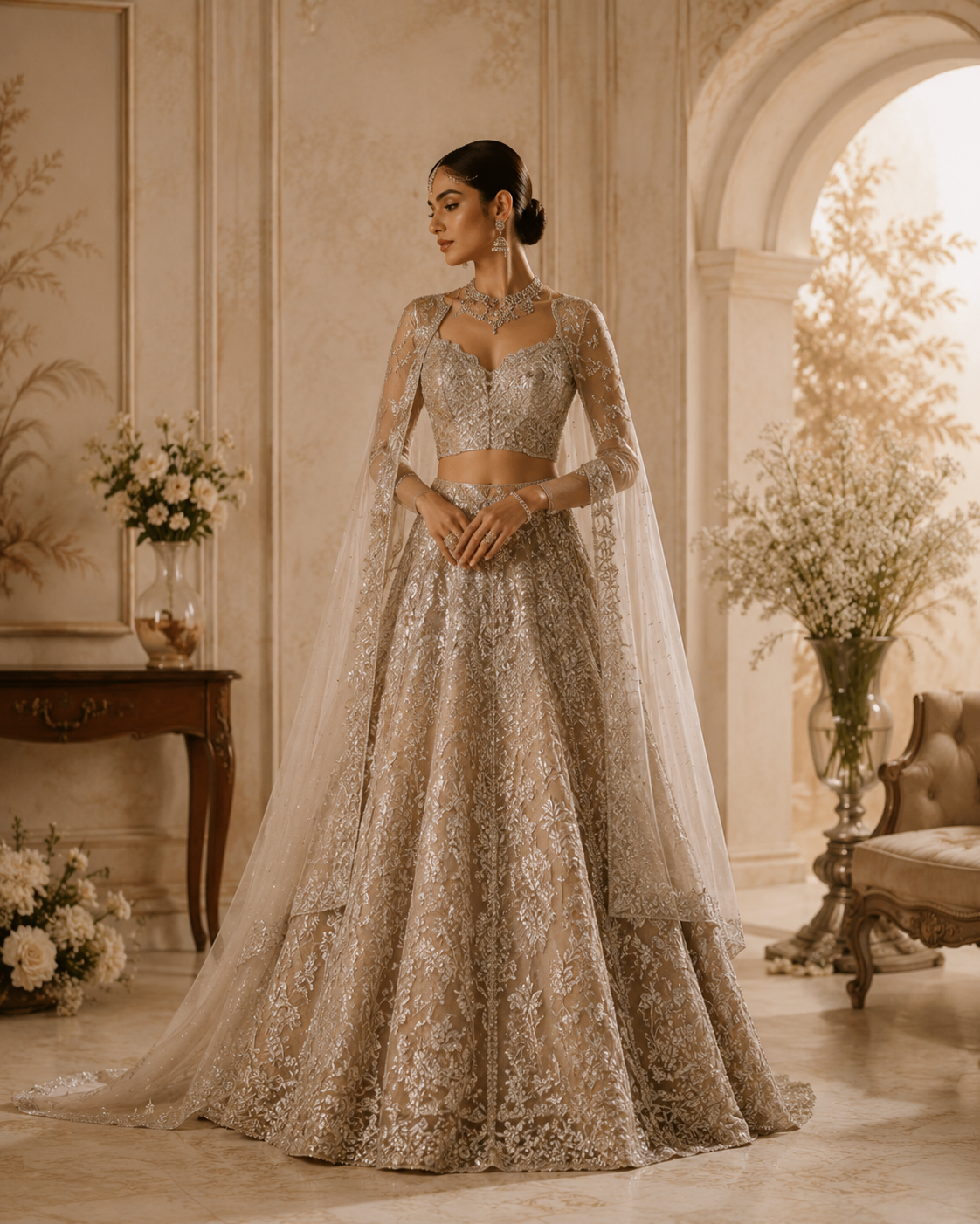 Champagne custom bridal lehenga