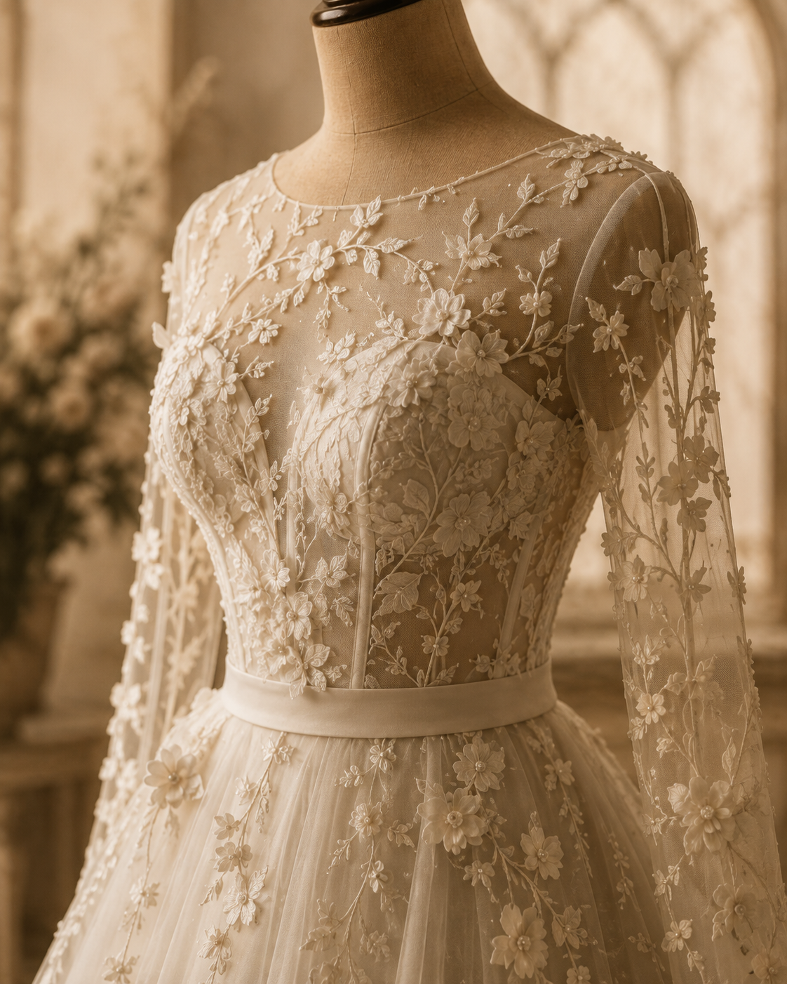 Ivory floral custom couture gown